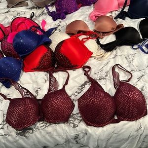 RACERBACK LACE WINE SNAP FRONT VICTORIA’S SECRET MIRACULOUS PLUNGE PUSH UP BRA !